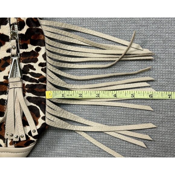 B. Makowsky Calf Hair Leather Leopard Print Handbag With Tassels Fringe Purse - Picture 10 of 10